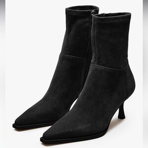 NEW Suede Look Ankle Boots for Women with Kitten Heel Side Zip And Rubber Sole